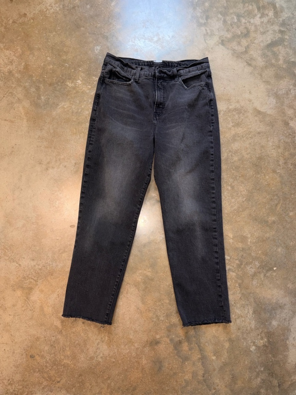 Old Navy Black Boyfriend Jeans Size 12 Raw Hem Distressed Denim
